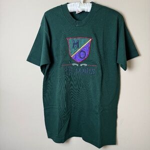 Vintage Fruit of the Loom Single Stitch T Shirt St Louis MO M Medium Green Tee